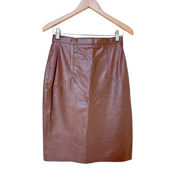 VTG Lela Leather Skirt sz 7/8 Modern 4 S Brown Western Festival Concert Pencil - Picture 1 of 10